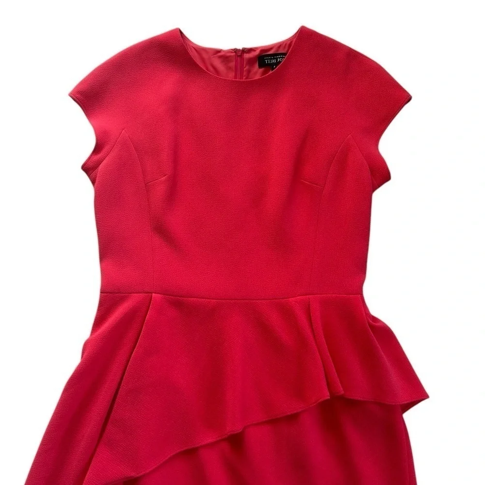Rickie Freeman Terri Jon size 8 Cap Sleeve Asymmetric Peplum Cocktail Dress Pink